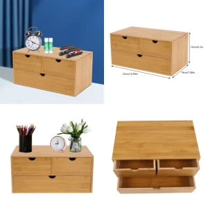 Storage Boxes Mini Bamboo Desktop Organizer with 3 Drawers Storage Shelf for Office Home Desk Organizer Decor Small Space