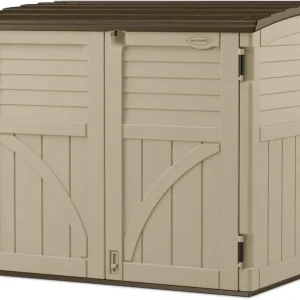 Horizontal Shed, Compact Outdoor Storage System, 34 Cu. Ft. Capacity, Sand & Slate - Lockable Multi-Wall Resin Organizer