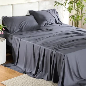 King Size Sheets Set, , Similar to Silk Bed Sheets Set 4 Pieces with 1 Deep Pocket Fitted Sheet, 1 Flat Sheet, and 2 Pillowcases